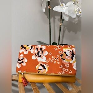 Floral Fold-Over Clutch in Orange and Mustard